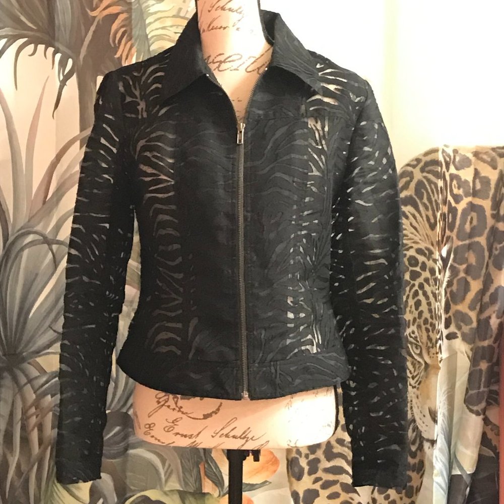 Vintage Kiwi Black Zip Front Sexy Animal Design Burnout Jacket Size S